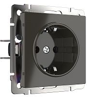 Розетка с заземлением без рамки Werkel 1-м. шторки серо-коричневый глянцевый картинка